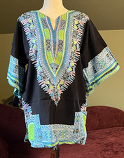 Dashiki African Shirt 100 Cotton Unisex Blue Green Pink Black