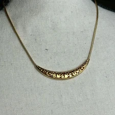Brighton Gold Tone Crescent Filigree Necklace 16" Cutout Design Signed