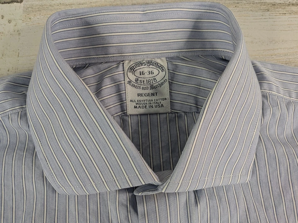 Camisa Brooks Brothers Para Hombres 16 36 Regent Markers Merchants Azul Rayas Hecha en EE. UU. Foto 2 de 4