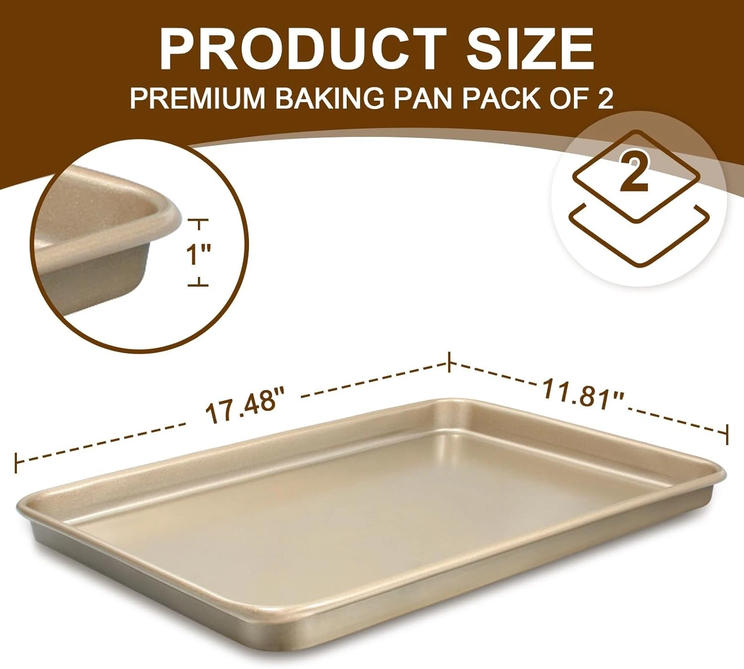 Baking Sheet Pan Set of 2 Cookie Sheets for Baking Oven Tray 17.5 X 12 Inch