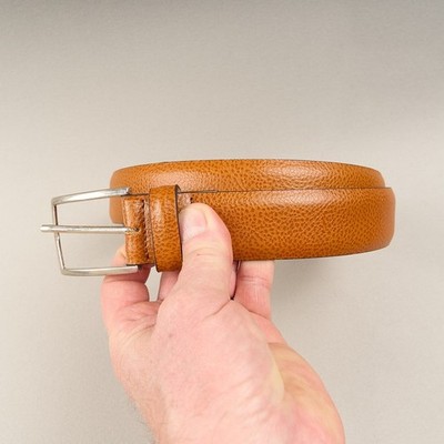 Paul Frederick Brown Leather Belt Mens Sz 40 Nickel Buckle Pebbled Made In Italy