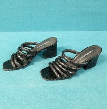 Donald/Pliner Black Strappy Snake Embossed Leather Heels Size 6.5M