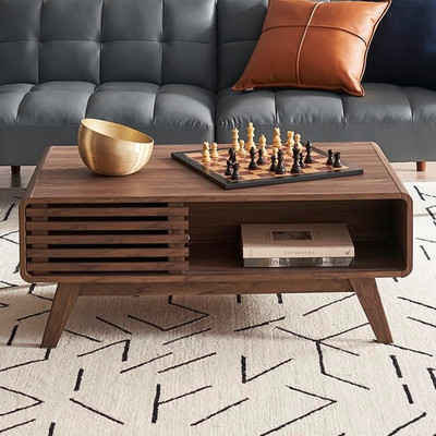 Mopio Ensley Dual-Side Storage Coffee Table   Mid Century Modern Fluted Wood Tab