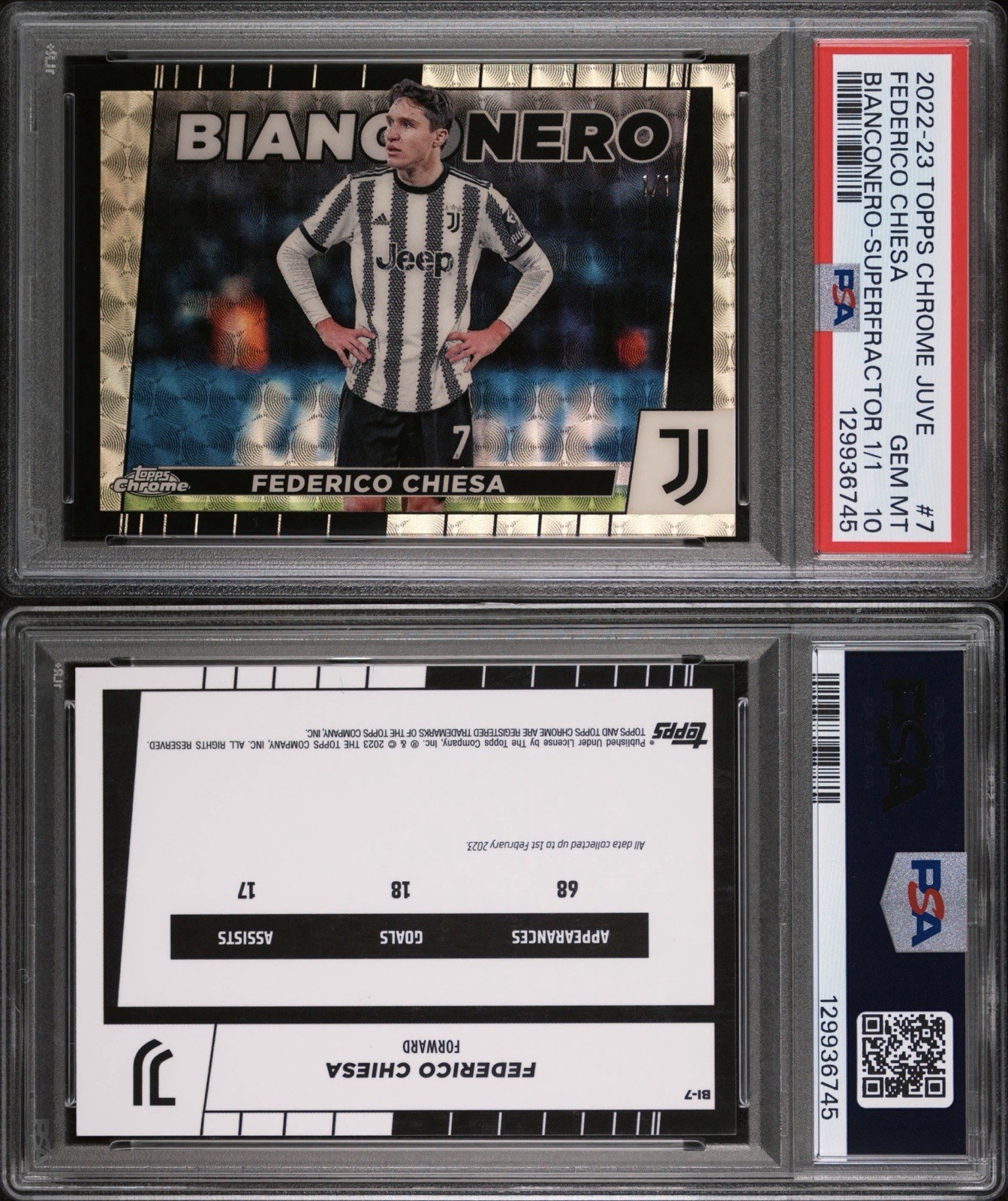 2022-23 TOPPS CHROME JUVENTUS BIANCONERO #7 FEDERICO CHIESA SUPERFRACTOR 1/1  view 2