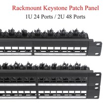 1/2PCS 24/48 Port 1U/2U 19" Blank Patch Panel W/ Labels & Cable Management Bar