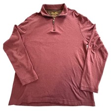 Tasso Elba Mens Burgundy Supima Cotton Quarter Zip Pullover Sweater Large Trim