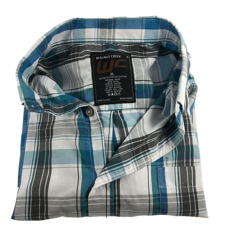 WALNUT CREEK PLAID BUTTON-DOWN WHITE BLUE GREY LONG SLEEVE SHIRT MENS XL - Picture 3 of 4