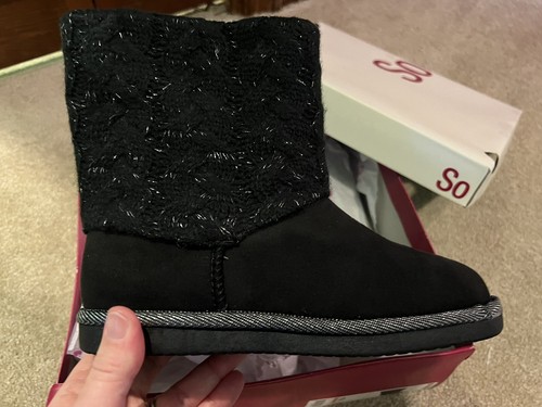 *NEW IN BOX* SO Brand Girl’s Size 3 Morgann Black Suede Winter Boots - Picture 2 of 9