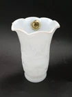 Vtg 6" Hazel Atlas Milk Glass Star Burst Pattern Ruffle Edge Vase Sticker READ