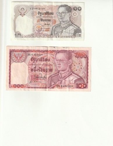 2 x Thailand Banknoten 10 & 100 Baht ANSEHEN schönes Paar - Bild 1 von 2