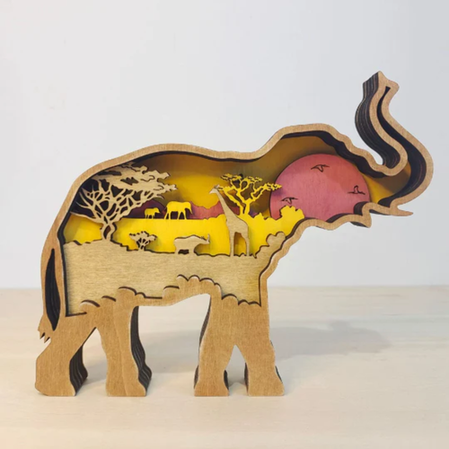 Mom & Baby Elephant Set Wooden Decoration - Imagen 3 de 7