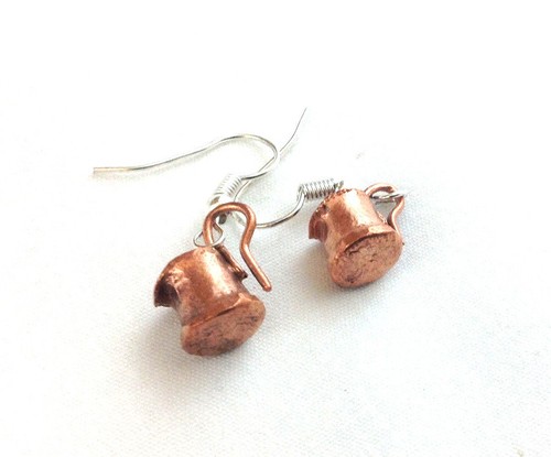 Copper Earrings Pair Pitcher Jarra Shape Mexican Handcrafted Lightweight Hook - Picture 6 of 8