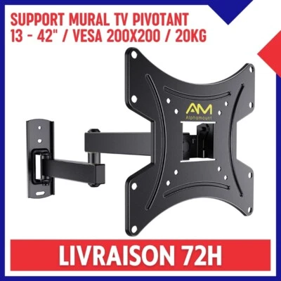 ALPHAMOUNT Support Mural TV Pivotant Inclinable Orientable 13-42" 33-107cm VESA max 200x200