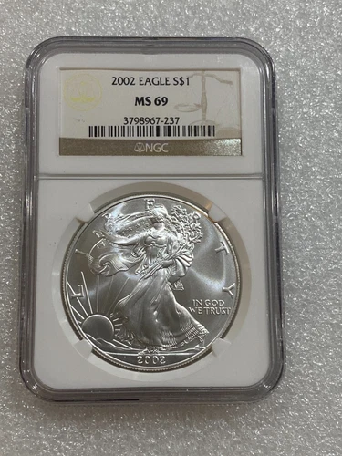 2002 American Silver Eagle NGC MS69 ~ Brown Label ~ No Spots (237)