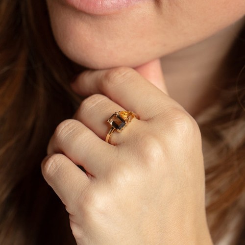 Unique Birthstone Ring, Two Stone Ring, Mother Daughter Ring Gift For Her - Picture 2 of 7