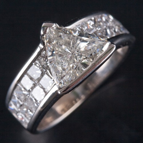 18k White Gold Trillion Diamond Solitaire Engagement Ring W/ Accents 2.85ctw - Picture 5 of 12