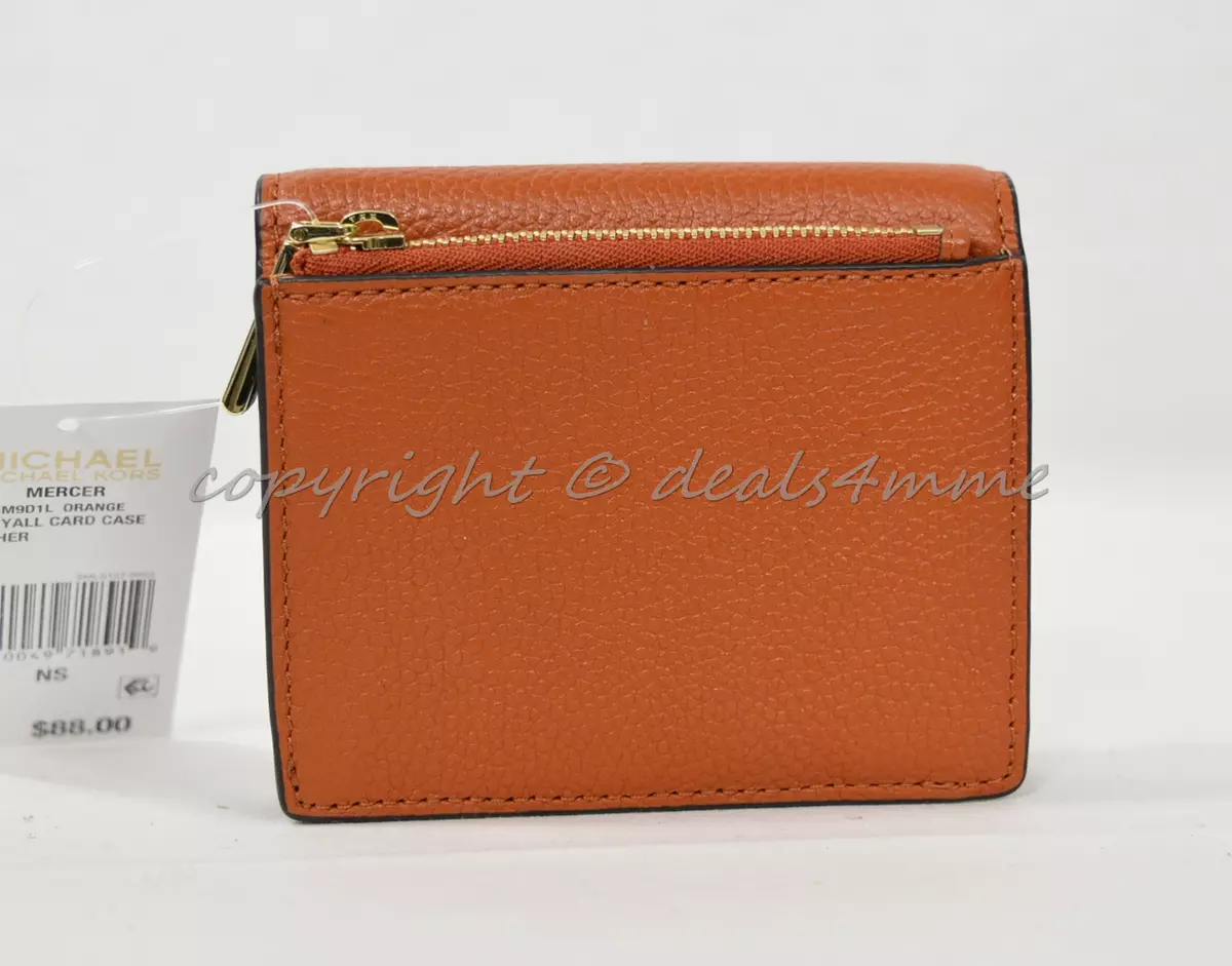 NWT Michael Kors Mercer Leather Carryall Card Case in Orange Pebbled Leather