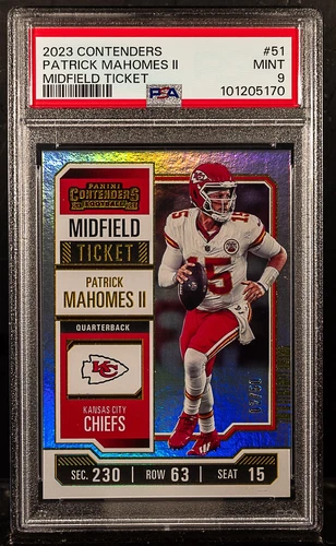 5170 PATRICK MAHOMES II 2023 Panini Contenders #51 Midfield Ticket /50 PSA 9