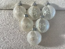 Christmas ornaments set of 6 glass opaque white sparkle stars EX3625