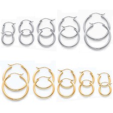 Polish Plain 2mm Dainty Hoop Earrings 14k Yellow White Gold Size 1/2 - 1 inch
