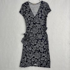 Ann Taylor LOFT Petites Women’s Navy Blue & White Floral Wrap Dress Sz SP