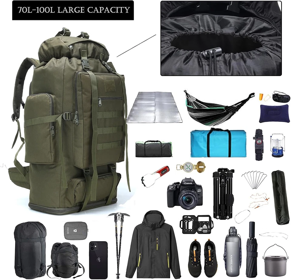 Mochila de Senderismo para Hombres 70L/100L Mochila de Camping Mochila Militar Molle Pack Foto 4 de 4