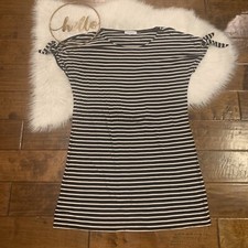 Calvin Klein Womens Dress Black White Striped Short Tie Sleeve Dress Size Medium