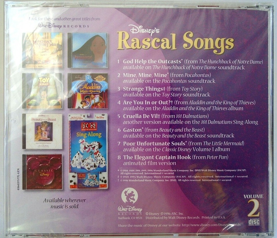 Walt Disney Records & McDonald's Disney's Rascal Songs Volume 2 1996 ...