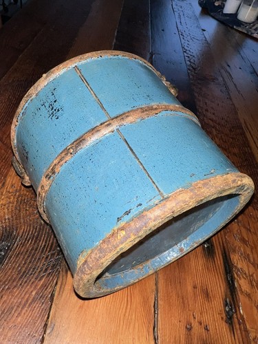 Antique French Berry Bucket Wood Basket Mini Naive Primitive Stave Iron Handle - Picture 6 of 10