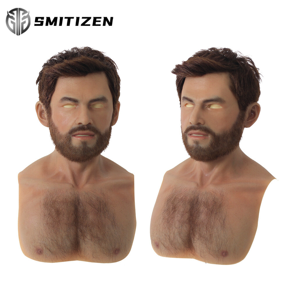 Smitizen Realistic Human Skin Disguise Men Mask With Brown Whisker