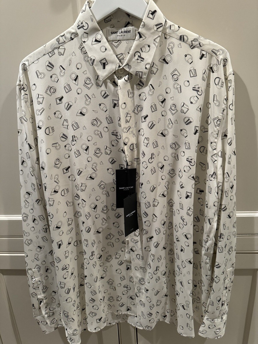 SAINT LAURENT Men's Long Sleeve Button Down Silk Shirt 42