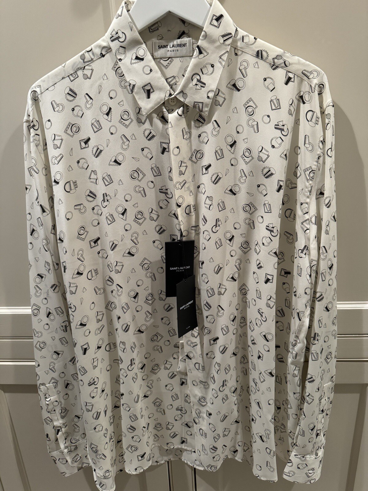 Camicia uomo Saint Laurent manica lunga in seta abbottonata 42 16 5 XXL NUOVA CON ETICHETTE