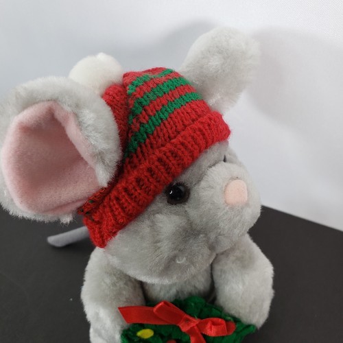 Vintage Russ MISTLETOE Natale Topo Peluche Peluche Corona Fiocco Cappello Regalo - Foto 8 di 11