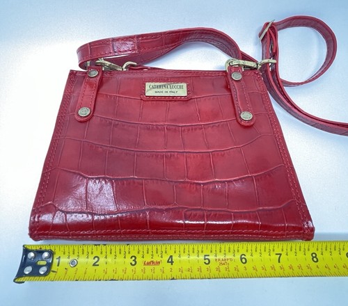 Caterina Lucchi Purse Handbag Shoulder Strap Red Leather Made In Italy Lined - Picture 8 of 13