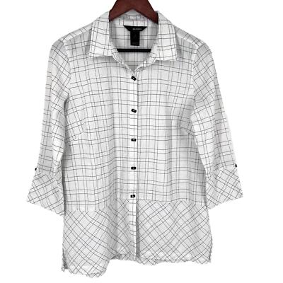 Ali Miles Sz Small White Black 3/4 Sleeve Wearable Art to Wear Blouse Shirt Top
