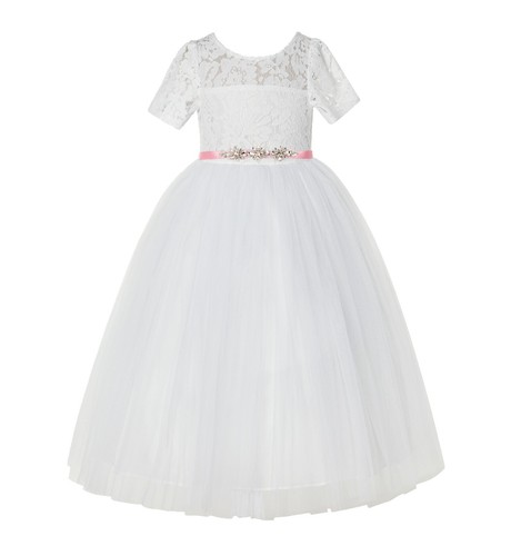 Wedding Flower Girl Dresses White Lace Dress Lace Tulle Dress Pageant Dresses - Picture 21 of 25