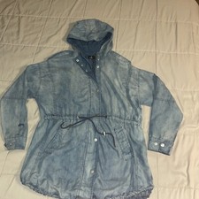 Vintage Stussy Blue Long Snap Full Zipper Denim Chambray Jacket Size 12 Gorgeous