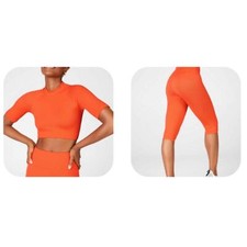 NWT Fabletics Harvest Ribbed Seamless Crop Top Leggings Set Womens Size S
