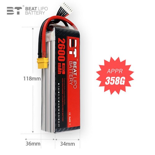 BTLIPO 2600mAh 6S 65C Lipo battery XT60 for ALZRC 380 420 TREX 500 RC Helicopter - Picture 8 of 11