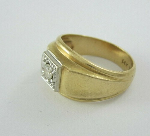 ~ ALIANZA/ANILLO DE BODA SOLITARIO DE DIAMANTES ORO MULTICOLOR 14K .23CT. 7,3G - Imagen 3 de 9