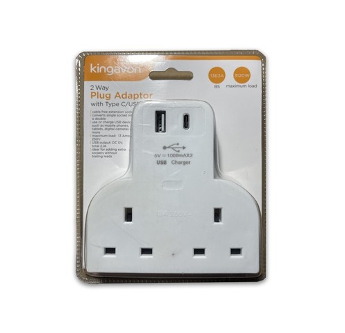 2 Way Plug Through UK Adapter with Type C & USB Port UK Wall Socket Charger - Picture 4 of 9
