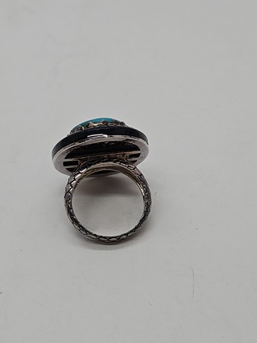 China 925 Sterling Silver, Synthetic Turquoise/ Black Onyx Snake etched Ring - 第 3/7 張圖片