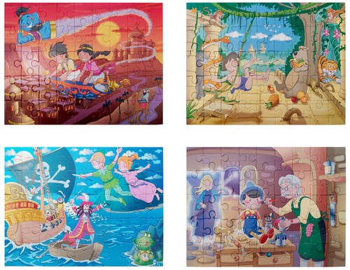 GRAFIX 4 x Märchenpuzzle Aladdin Pinocchio Dschungelbuch Peter Pan Familienspaß - Bild 1 von 7