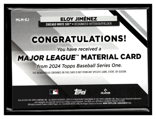 Eloy Jimenez - 2024 Topps Major League Materiale #MLMEJ - Foto 2 di 2