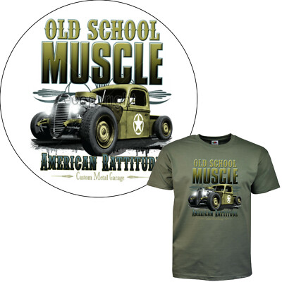 MuscleCar T-Shirt  Oldschool Hot Rod  Auto US Army v8 Kustom RAT Truck  *1073 ol