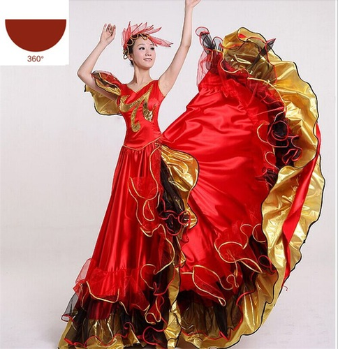Women Spain Dress Flamenco Skirts Dance Costumes Flower Chorus Performance - Picture 24 of 26