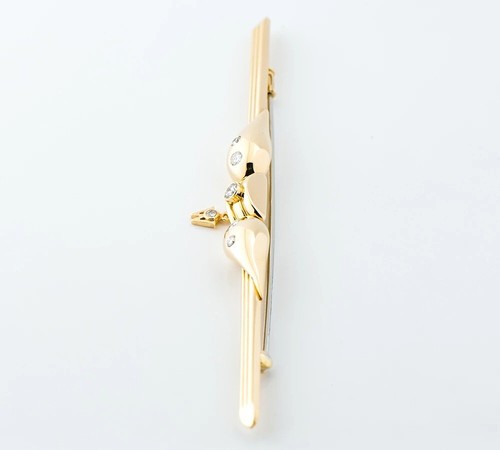 Vintage Wellendorff x Mikimoto Swing W Logo Diamond 18k Yellow Gold Bar Brooch - Picture 3 of 5