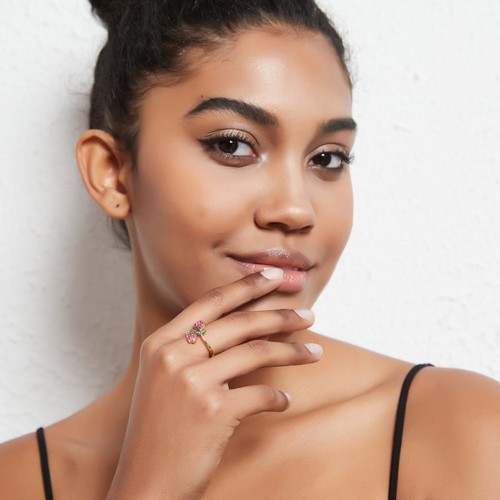 Anillo bypass de cristal rosa con flor de tulipán en plata de ley 925 - Imagen 5 de 9