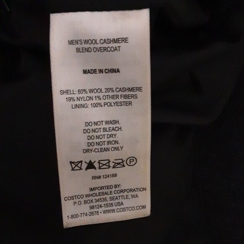 Kirkland signature pea coat men 44L long cashmere wool black button down luxury - Imagen 10 de 11