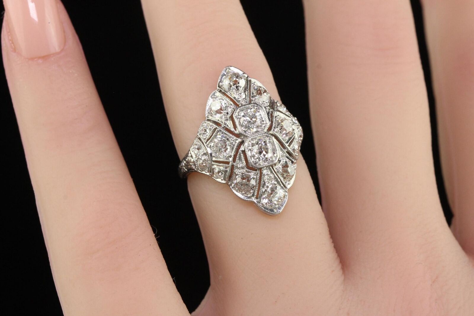 Antique Art Deco Platinum Old European Diamond Fi… - image 7